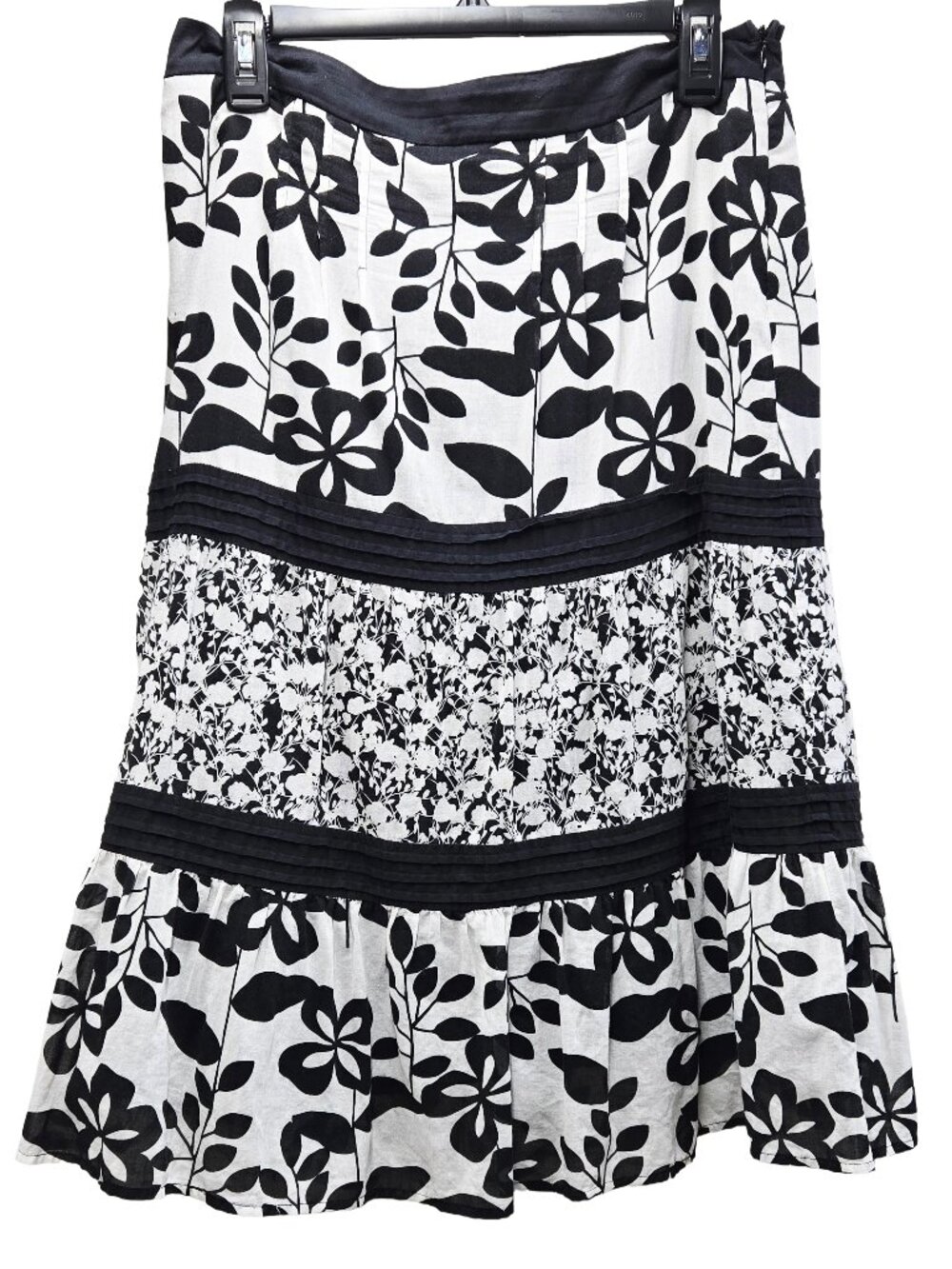 VINTAGE Y2K? JONATHAN MARTIN B&W 100% COTTON LINED BOHO PLEATED FLORAL SKIRT MED